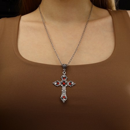 Piece "Gothic" Cross, red color in silver, 52.5 cm-3