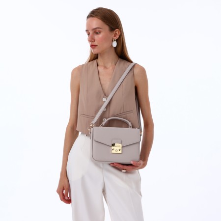 Women's bag on the valve, Textura, small size, beige color-13