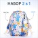School backpack of textiles on a zipper, 3 pockets, pencil case, blue/multi -colored color