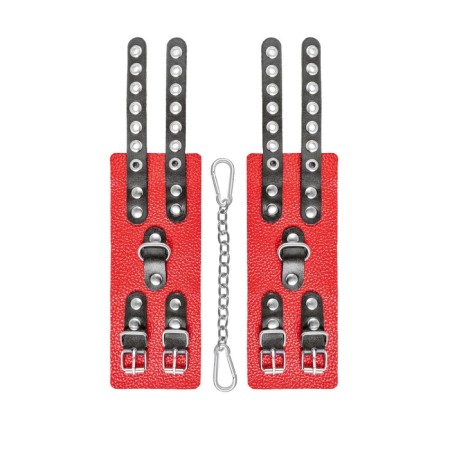 An handcuffs Pecado BDSM, soft with two handle straps, genuine leather, red-black 93243-5