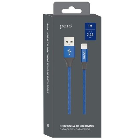 PERO DC -02, Lightning cable - USB, 2.4 A, 1 m, fabric braid, blue-5