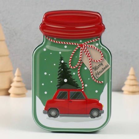 Casket Metal "Bank with a Christmas tree" Green 15.5x10x5.5 cm