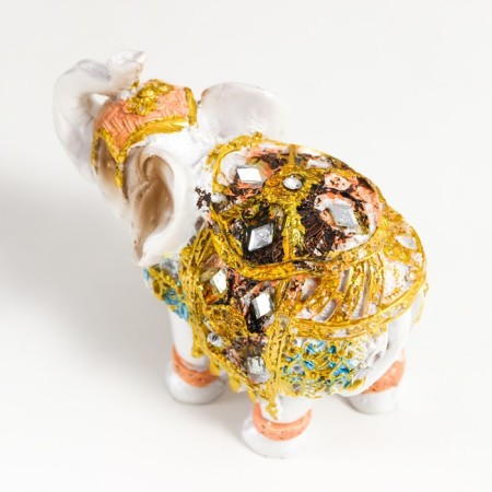 Polystone souvenir "White Elephant in the Golden Popone with blue inserts" MIX 9.5x5x7 cm-5