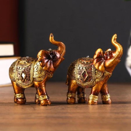 Souvenir Polystone "African Elephant in the Golden, Openland Popone" MIX 8.5x7x3 cm