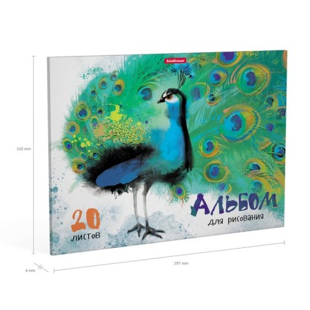 Album for drawing A4, 20 sheets, block 120 g/m², glue, Erich Krause "Birds of Hot Countries", 100% White, solid substrate-2