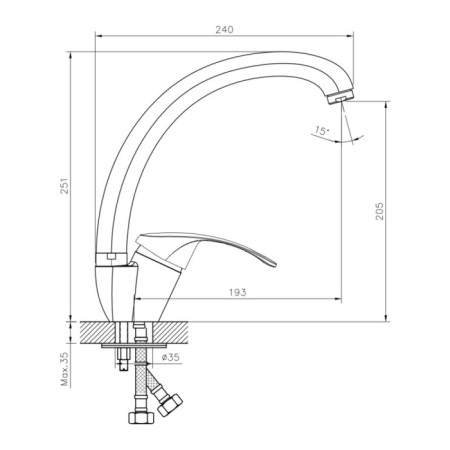 Decoroom DR71021 kitchen mixer, single -leaf, pour length 193 mm, chrome-1