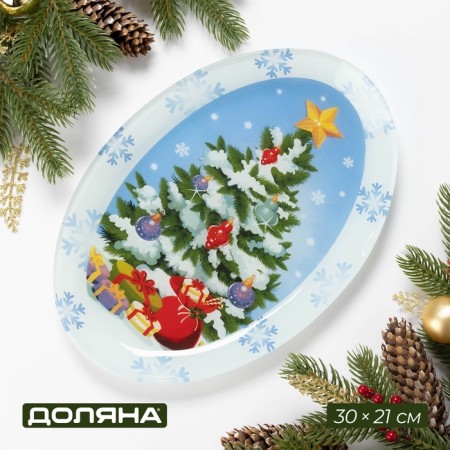 Glass oval shade "Winter Fairy Tale", 29.5 × 20.3 cm