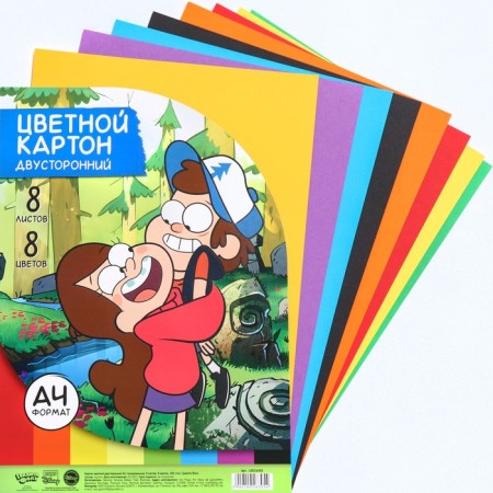 Cardboard tinted, A4, 8 sheets, 8 colors, moped, bilateral, in a package, 180 g/m², gravity farz-4