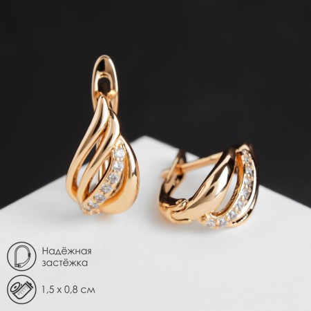 Earrings with rhinestones "magic" of plexus, white color in gold
