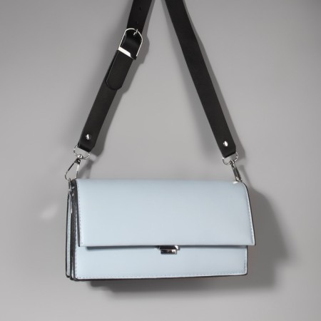 Genuine leather bag, adjustable, with carbines, 60 ± 2 cm × 2.5 cm, black/silver color-5