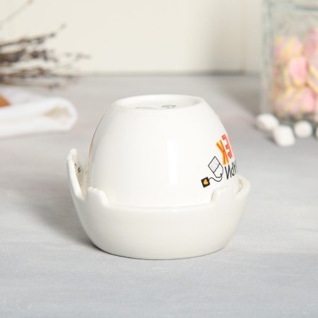 Ceramic set for tea drinking gulls, a mug of 150 ml, a bowl of 10x3 cm, white color-1