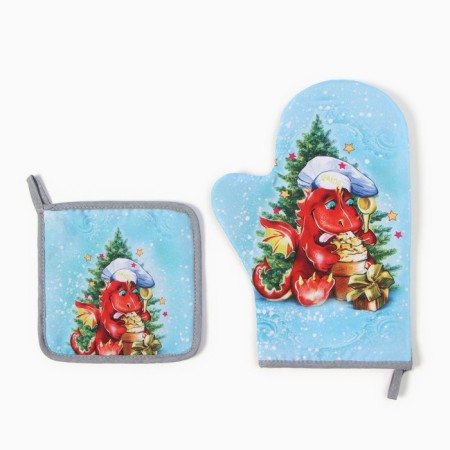 Set of kitchen. "Drakosha": mittens 20x28 cm, severity 17x17 cm, 35% HL, 65% PE, Vatin 250 g/m2-1