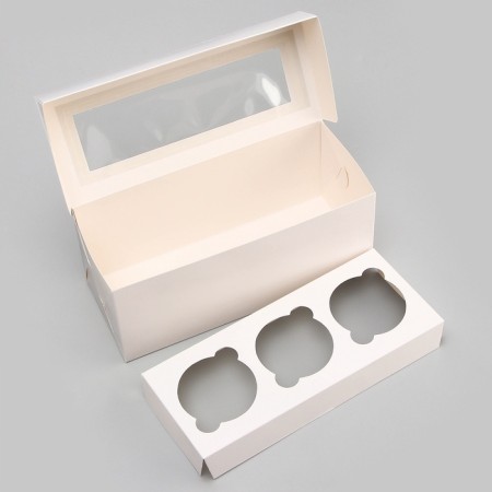 Packaging for 3 cupcake with a window, 24 x 10 x 10 cm-3