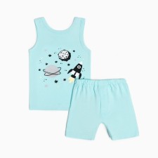 A set for a boy (T -shirt, panties), mint color/space, height 92 cm
