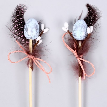 Decor on the stick "feather and egg" set of 2 pcs., Mix-3