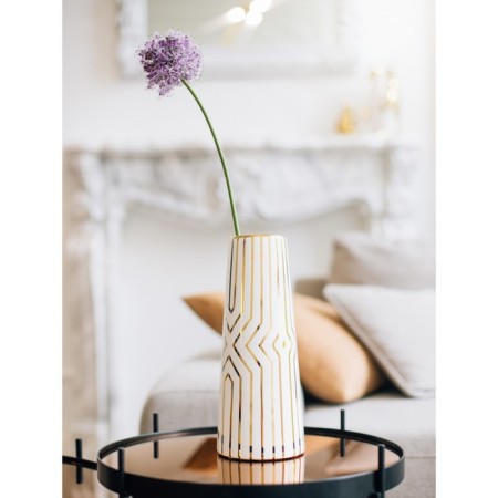 Decorative vase "Art Deco", 12 × 12 × 30 cm, white color with gold-4