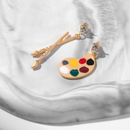 Earrings Metal "School" palette and brushes, colored in gold-9