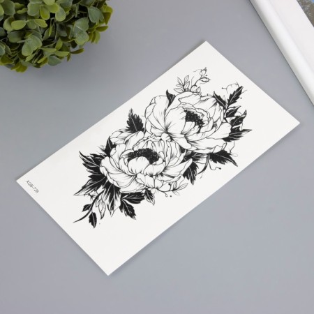 Tattoo on the body black "black and white peonies" 11.4x21 cm-1
