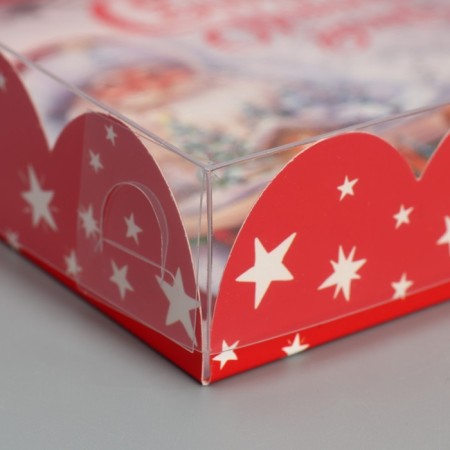 Box for confectionery with PVC lid "Fairytale New Year", 13 x 13 x 3 cm, New Year-3