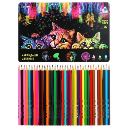 Pencils of 36 colors, Devente Trio Mega Soft, three -sided case, 4m, 3 mm, metal gift box-2