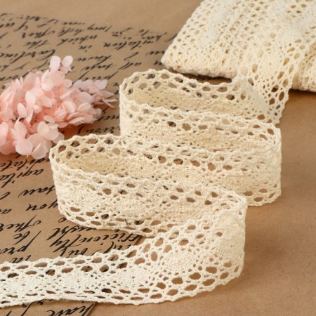 Knitted lace, 38 mm × 15 ± 1 m, beige color