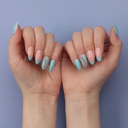 Freshness patch nails, 24 pcs, with glue plates, almond shape, blue/pink color-12