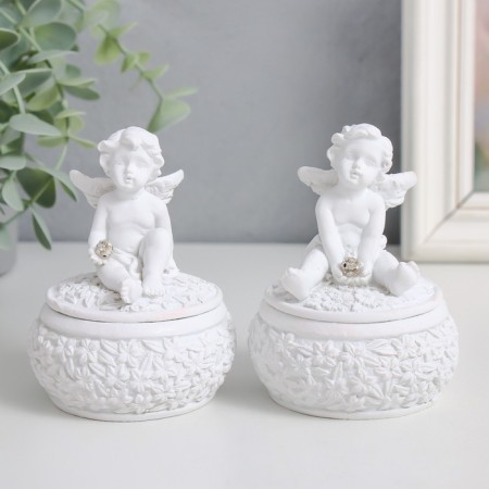 Polystone box "Snowty angel in flowers" mix 7x7x9 cm