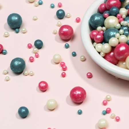 Confectionery sprinkling with a soft center: pink pearls, silver, dark turquoise, 50 g-2