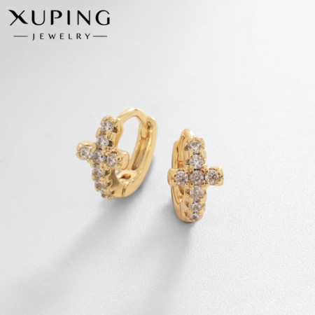 Cooping Cross Earrings in a circle, white color in gold, D = 1 cm