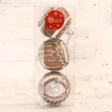 Set of balls plastic D-8 cm, 3 pcs "Festive mood ornament" gold-1