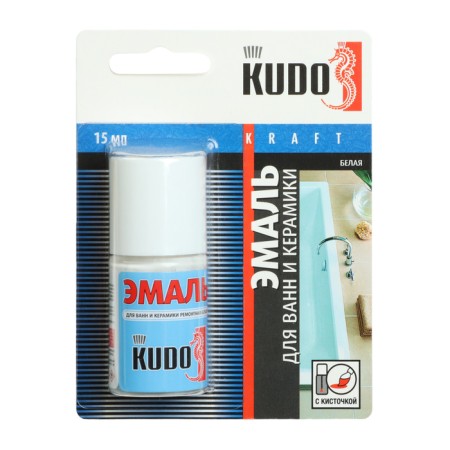 Enamel Kudo for baths and ceramics with a brush, 15 ml, white, ku-7k1301