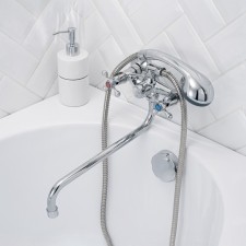 Bath mixer RMS SL71-140, two-wound, long spout, shower watering can and hose, chrome