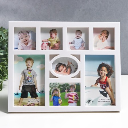 Photo frame plastic in 8 photos 5x5, 5x7, 9x13 cm "Best Moments" White 20x25 cm