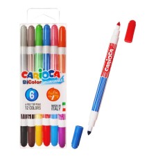 Flomasters bilateral 12 colors, 6 pieces, Carioca 