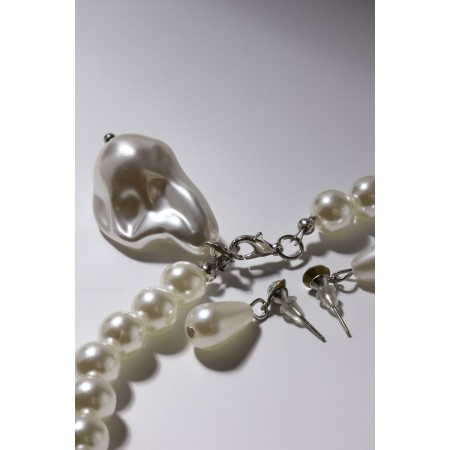 Set 2 objects: earrings, necklace "Pearl" ball No. 8, white color in silver, l = 45 cm-5