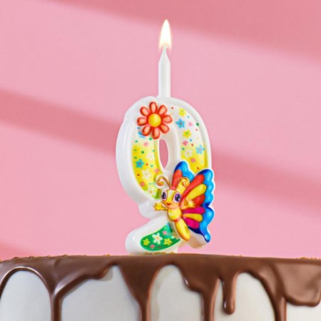 A candle for a cake "with a butterfly", 10.2 cm, multi -colored number "9"
