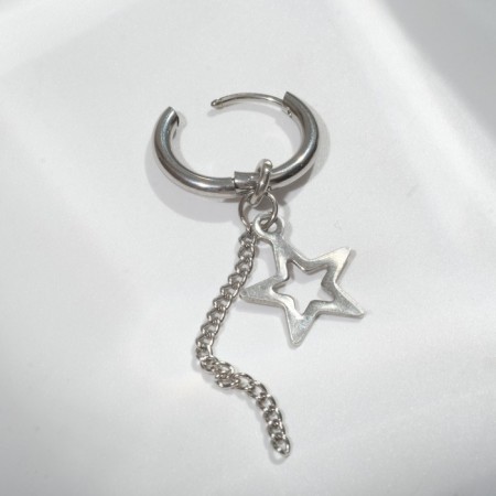 Piercing in the ear "Ring" star with a chain, d = 15 mm, color silver-1