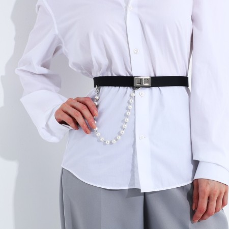 Women's belt, width 2.4 cm, metal buckle, black color-5