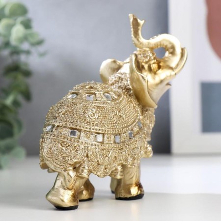 Souvenir Polystone "Golden Elephant with a blade of beads with bells" mix 11.5x11x5.5 cm-2