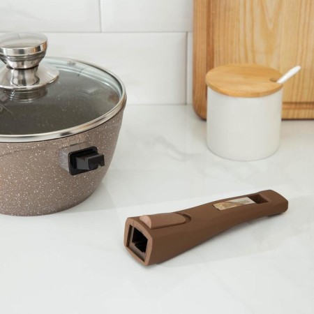 Brown bucket, 1.7 l, removable handle, glass cover, anti -stick coating, brown color-5