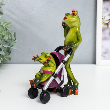 Souvenir Polystone Lak "Frog - Mommy with a baby in a stroller" MIX 16.7x6.3x15.5 cm-4