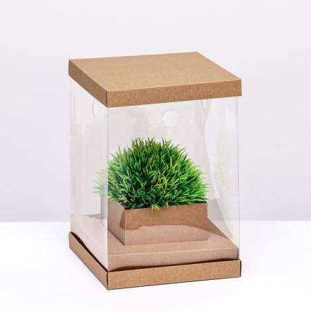 Box for flowers with a vase and PVC windows, folding, 16 x 23 x 16 cm, craft