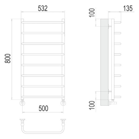 Terminus water heated towel rail "Standard" P8, 500x800 mm, lower connection, chromium-3