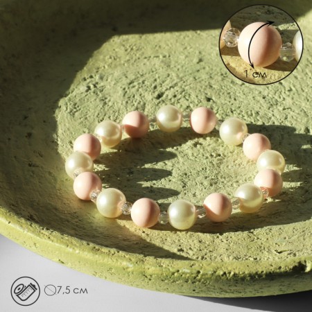 Bracelet Pearl "Spring", beads No. 10, white-pink color
