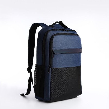 Male backpack on lightning, 3 outer pockets, a USB connector, a suitcase mount, blue color-2