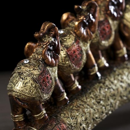 Souvenir Polystone "Seven African elephants in the gold, openwork blanket" 10.7x29x4 cm-4