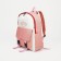 A backpack with a zipper, an outer pocket, a set of a chover, bag, pink color