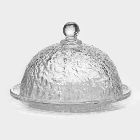 Glass dish for serving with a lid "Volcano", 19.3 × 13.5 cm, the color is transparent