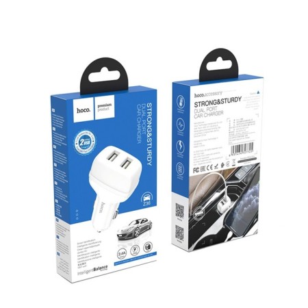 Automobile charger Hoco Z36, 2 USB, 2.4 A, white-3
