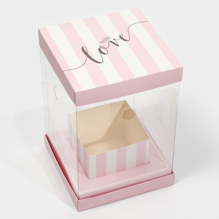 Gift box for flowers with a vase and PVC windows folding, packaging, "With Love", 16 x 23 x 16 cm-3